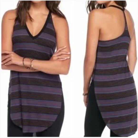 Free People We The People Women's Loui Stripe Racerback Top Purple Black Size S - Picture 1 of 6
